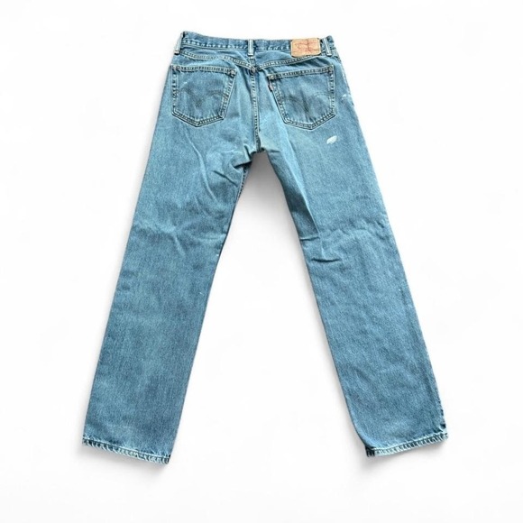 Levi's 505 Straight Fit Jeans - Men's 34x34 - Light Wash Blue Denim Vintage Y2K - Picture 2 of 6